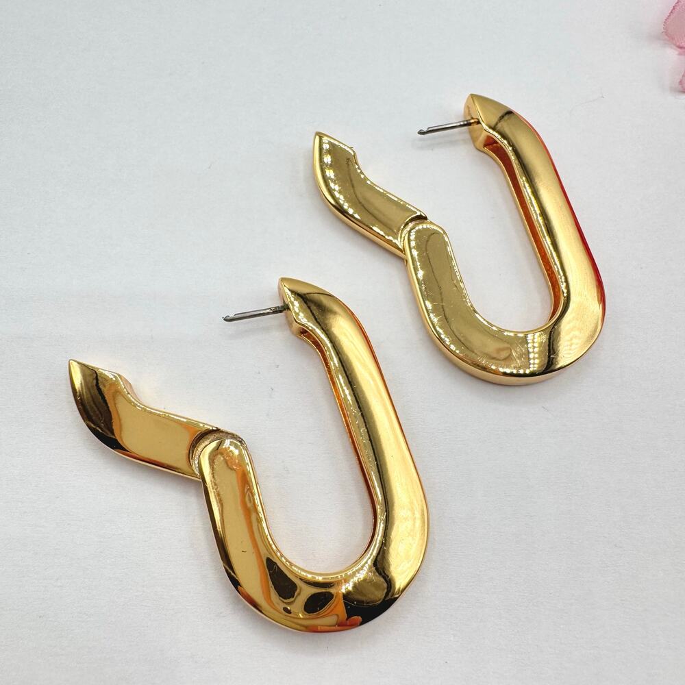 Jenny Bird Mega U-Link Earrings Gold Tone 14K Gold Plated Steel Oblong Hoops - Picture 7 of 12